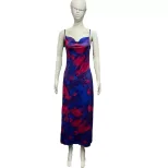 Summer Womens Dress Sexy Floral Print Ruffled Neckline Backless Midi Length Casual or Party Wear