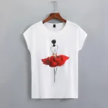 Casual Loose Fit Short Sleeve T Shirt Red Rose Floral Print Fashionable for Everyday Wear Wholes