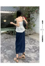浅色牛仔半身裙女夏季2023年新款高腰长裙百搭a字开叉中长款裙子