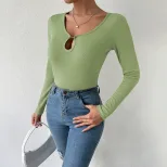 Womens Casual Knit Long Sleeve T Shirt Comfortable Slim Fit Hollow Out Design Versatile Fashion