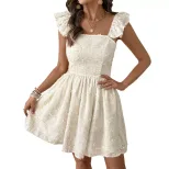 Short Floral Patterned Backless Dress Sweet and Spicy Style Perfect for Vacations Available for