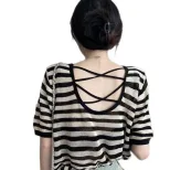 Womens Summer Casual T Shirt Cross Back Design Loose Fit Round Neck Knit Top Available in Black and Khaki Wholesale