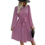Floral Print Long Sleeve Dress Casual Sweet Elegant Round Neck Versatile Style Wholesale Availab