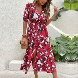 Vintage Floral Print V Neck Split Maxi Dress Summer Fashion for Women Elegant and Romantic Style