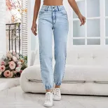 Womens Loose Fit Denim Pencil Pants Slimming Design Versatile Style Comfortable Fabric Casual We