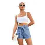 High Waisted Denim Shorts Slim Fit Straight Leg Summer Style Womens Casual Wear Wholesale Availa