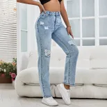 Casual Distressed Straight Leg Jeans for Women Versatile Style Comfortable Fit Trendy Design Who