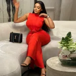 Fashionable Solid Color Maxi Dress for Women Sleeveless Round Neck Backless High Slit Ideal for