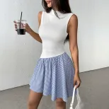 Striped Color Block Dress Minimalist Design Office Wear Elegant Style Wholesale Available OEM OD