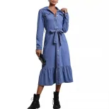 Vintage Denim Long Sleeve Dress for Women Slim Fit Waist Defining Casual Style Perfect for Sprin