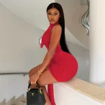 Fashionable Bodycon Mini Dress Sexy Tie Back Ruffled Neckline Slim Fit Perfect for Parties and N