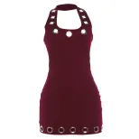 Summer Womens Bodycon Dress U Neck Halter Backless Slim Fit Fashionable for Parties and Events W