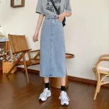 2022春夏新款复古港味中长款高腰裙子显瘦开叉包臀牛仔半身裙女装
