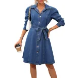 Vintage Slim Fit Long Sleeve Denim Dress for Women Waist Defining Elegant Style Perfect for Casu