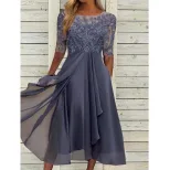 Chiffon Lace Hollow Out Long Dress Elegant Design Perfect for Bridesmaids Evening Gown Wholesale