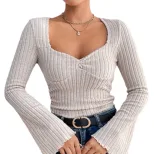 Elegant Womens T Shirt Square Neck Flared Sleeves Slim Fit Spring Summer Casual Wear Wholesale A