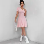 Summer Womens Dress Solid Color V Neck Slim Fit A Line Silhouette Casual Wear Ready to Ship