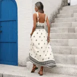 Geometric Print Backless Maxi Dress Vintage Ethnic Style Perfect for Summer Vacations Wholesale