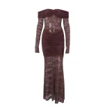 Off Shoulder Lace Trimmed Bodycon Dress Long Sleeve Ruffled Design Elegant Style Perfect for Aut