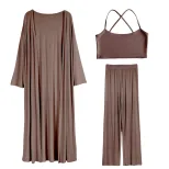 Casual Loose Long Cardigan Set Includes Crop Skirt Cami Top and Pants Perfect for Spring Summer