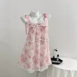 C2现货-75037#亚马逊欧美夏季甜美露背蕾丝绑带女装吊带连衣裙