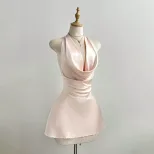 Backless Halter Dress Low Cut Fitted Waist Elegant Design Perfect for Parties and Events Ready t