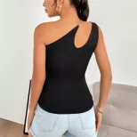 Womens Sexy Hollow Out Asymmetrical Neck Sleeveless Top Slim Fit Trendy Design Spring Summer Fas