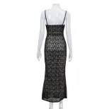 Deep V Neck Lace Bodycon Dress Sexy Slim Fit Solid Color Spaghetti Straps Perfect for Parties an