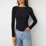 Womens Slim Fit High Stretch Knit Long Sleeve T Shirt Casual Fashion Spring Summer Collection Wh