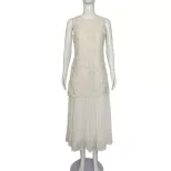 French Style Sleeveless Midi Dress Embroidered Jacquard Pleated Design Unique Aesthetic Summer F