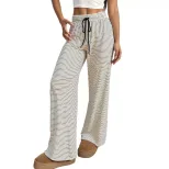 Womens Striped Print Wide Leg Trousers Comfortable Loose Fit Casual Style Ideal for Home and Lei