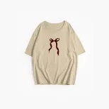 Womens Vintage Bow Print T Shirt Summer Casual Style Loose Fit Round Neck Short Sleeve 100 Cotto