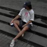 Womens Vintage Bow Print T Shirt Summer Casual Style Loose Fit Round Neck Short Sleeve 100 Cotto