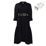 Womens Button Up Shirt Dress Solid Color Loose Fit Stylish Design Irregular Hem Casual Wear for
