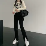 高腰显瘦牛仔裤女2023春季新款韩版学生百搭前开叉时尚休闲直筒裤