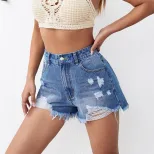 High Waisted Denim Shorts Loose Fit Casual Style Fashionable Design Summer Wear for Women Wholes