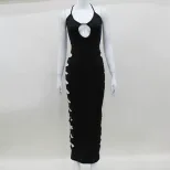 Halter Neck Bodycon Dress Hollow Out Low Cut Slim Fit Elegant Style Perfect for Parties and Nigh
