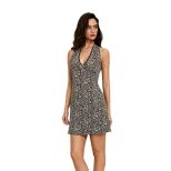 Leopard Print Halter Dress for Women Lace Trim V Neck Slim Fit A Line Summer Casual Wear Wholesale Available