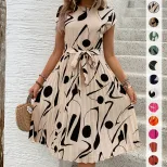 Elegant Abstract Print Pleated Dress Casual Beach Vacation Style Perfect for Summer Events Whole