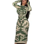 Floral Print Long Sleeve Dress Sexy Backless Design Spring and Autumn Fashion Ready to Ship low