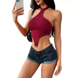Womens Spring Summer Backless Top Unique Design Halter Neck Sexy Style Perfect for Casual Outing