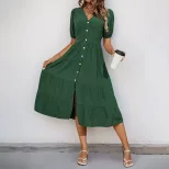 Summer Midi Dress Elegant Draped Design Solid Color Pleated Detail Perfect for Casual Outings or