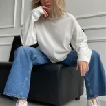 Womens Loose Fit Long Sleeve T Shirt 100 Cotton 220g Fabric Ribbed Cuffs Casual Wear Trendy Styl