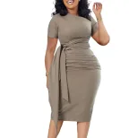 Summer Womens Dress Short Sleeve Elegant Ruffled Design Asymmetrical Neckline Fashionable for Pa