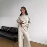 Womens Oversized Turtleneck Split Wool Sweater Set Cozy Knit Fabric Casual Style Perfect for Fal
