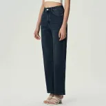 Vintage Blue Wide Leg Flared Jeans for Women Loose Fit High Waisted Slimming Style Casual Wear W