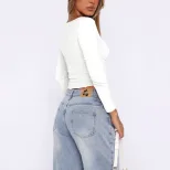 Slim Fit Long Sleeve Crop Top Solid Color Sexy Design Spring Summer Style Wholesale Available