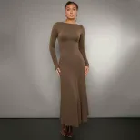 Solid Color Long Sleeve Bodycon Dress Mermaid Hem Off Shoulder Neckline Mid Length Perfect for P