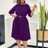 Elegant Womens African Dress Round Neck Three Quarter Sleeve Pleated Design Perfect for Parties
