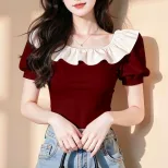 Pink Ruffle Sleeve T Shirt Unique Design Summer Top Casual Wear factory direct